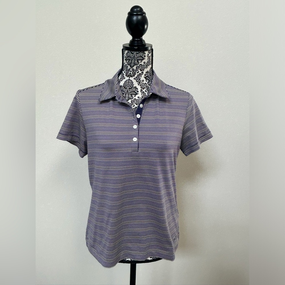Nike Golf Purple and Yellow Striped Short Sleeve Polo Shirt M